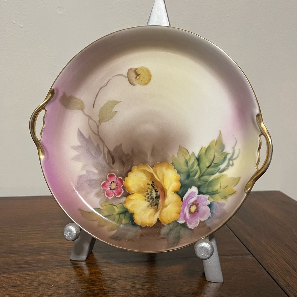 Noritake Elegant Gold-Trimmed Floral Platter seven inches floral handpainted